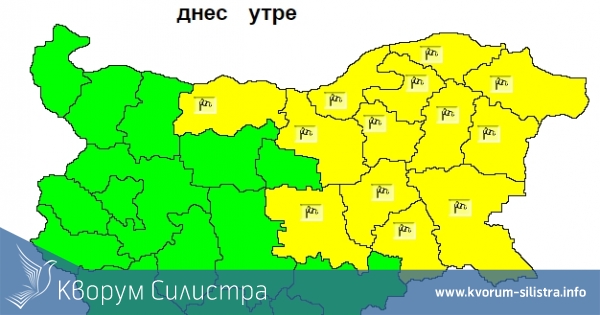 Жълт код за силен вятър е област Силистра