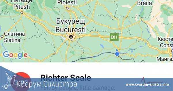 3,8 по Рихтер на 182 км от Силистра