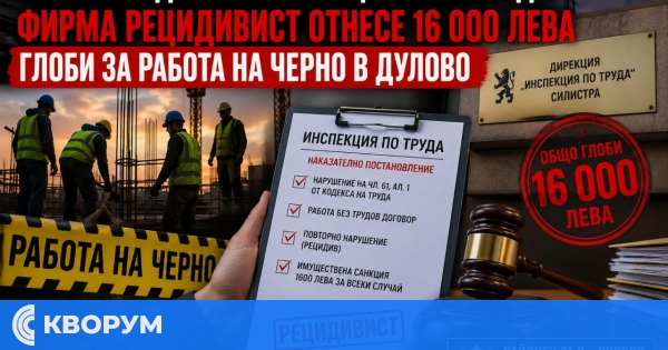 Съдът в Дулово поряза фирма с 16 000 лева глоба за десет работници на черно