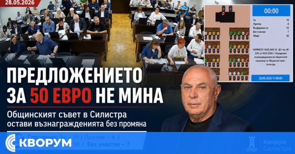 Само 10 съветници в Силистра подкрепиха предложението за 50 евро месечно възнаграждение