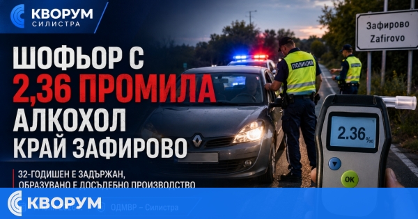 32-годишен шофьор е засечен с 2,36 промила алкохол край Зафирово