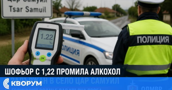 Шофьор с 1,22 промила алкохол зад волана е задържан в село Цар Самуил
