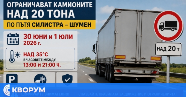 Ограничават камионите над 20 тона по пътя Силистра – Шумен заради очакваната жега