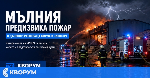Мълния вероятно е предизвикала пожар в дървопреработваща фирма в Силистра