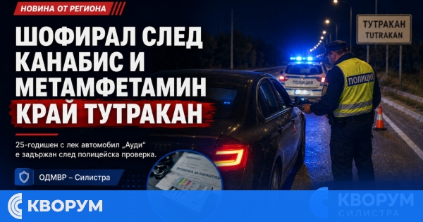25-годишен шофьор е задържан край Тутракан след положителен тест за два вида наркотици