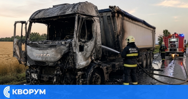 Товарен автомобил изгоря край Окорш, огнеборци спасиха 4 тона пшеница