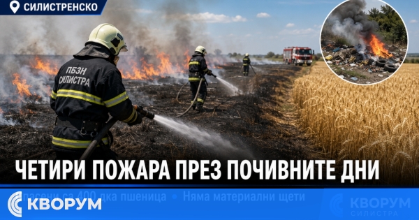 Четири пожара бяха потушени през почивните дни в Силистренско