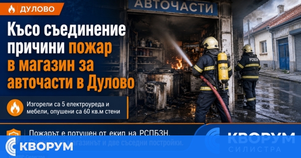 Късо съединение предизвика пожар в магазин за авточасти в Дулово