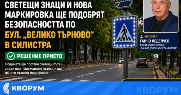 Светещи знаци и нова маркировка ще подобряват безопасността по бул. "Велико Търново" в Силистра