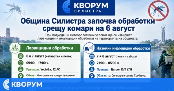 Община Силистра започва обработки срещу комари на 6 август