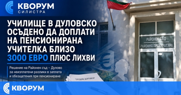 Училище в Дуловско осъдено да доплати на пенсионирана учителка близо 3000 евро плюс лихви