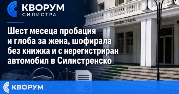 Шест месеца пробация и глоба за жена, шофирала без книжка и с нерегистриран автомобил в Силистренско