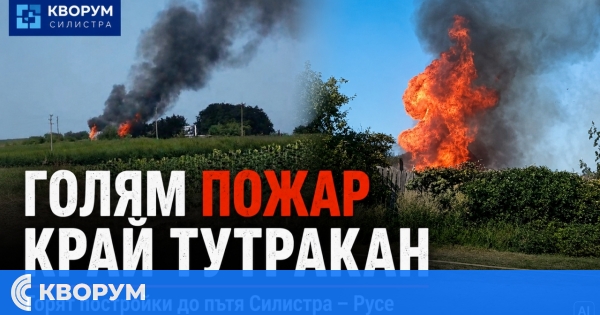 Голям пожар край Тутракан: горят постройки до главния път Силистра–Русе