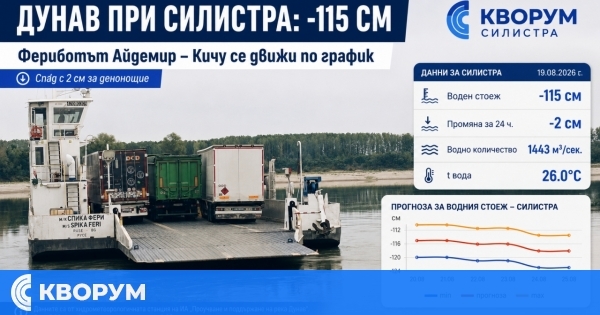 Дунав при Силистра е на ниво -115 см, фериботът Айдемир – Кичу се движи по график