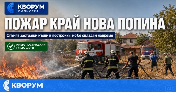 Пожар край Нова Попина застраши къщи и стопански постройки