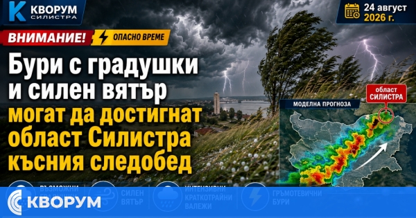 Бури с градушки и силен вятър могат да достигнат област Силистра късния следобед