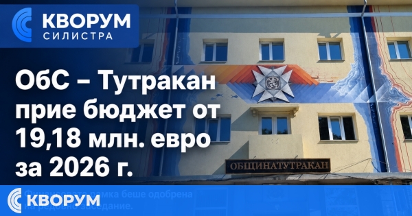 Общинският съвет в Тутракан прие бюджет от над 19,18 млн. евро за 2026 година