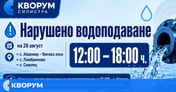 Нарушено водоподаване в Айдемир, Ламбриново и Смилец заради планово спиране на тока