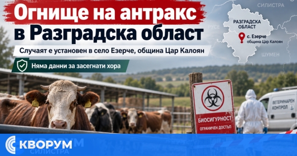 Огнище на антракс е установено в съседната Разградска област
