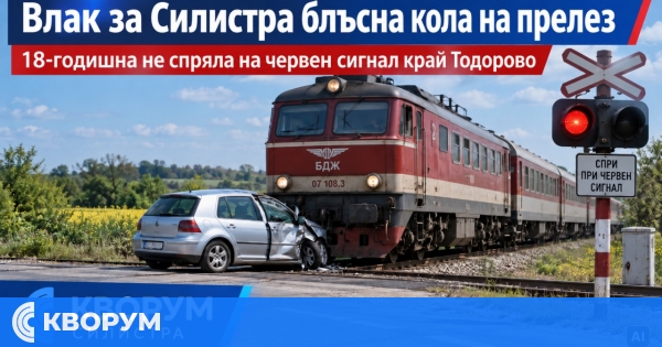 Влак за Силистра блъсна автомобил на жп прелез край Тодорово