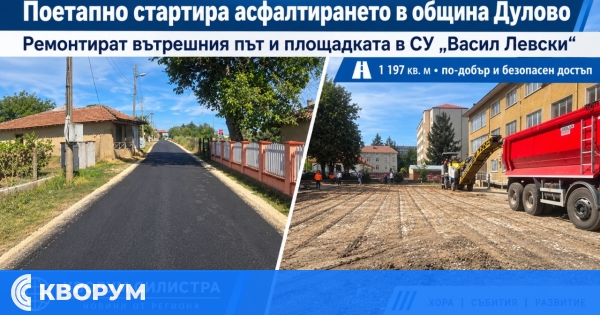 Община Дулово започна поетапно асфалтиране на улици и площи, ремонтират вътрешния път и площадката на СУ "Васил Левски"