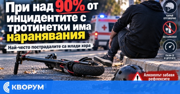 При над 90% от инцидентите с тротинетки има наранявания, най-често страдат млади хора