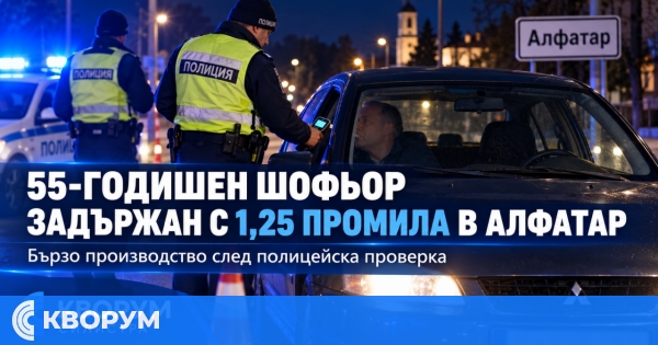 55-годишен е задържан в Алфатар след отчетени 1,25 промила алкохол