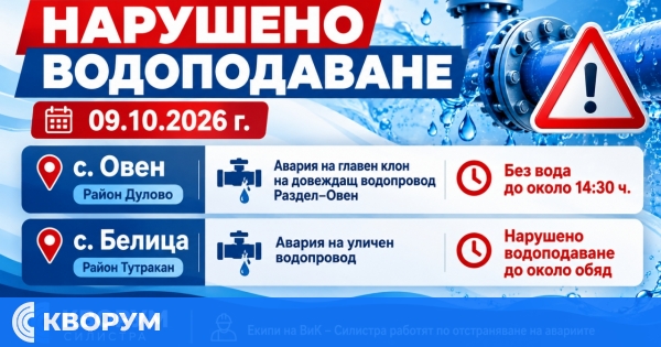 Аварии оставиха без вода село Овен и част от Белица