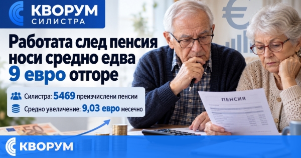 Работата след пенсия носи средно около 9 евро повече месечно, в Силистра са преизчислени 5469 пенсии