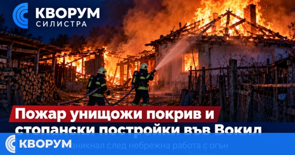 Пожар унищожи покрив, стопански постройки и животни в село Вокил