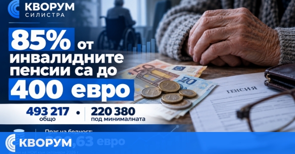 Близо 85% от инвалидните пенсии за общо заболяване са до 400 евро