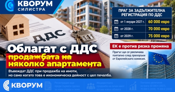 Продажбата на имоти с цел печалба може да се облага с ДДС