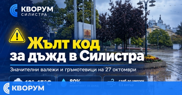 Жълт код за значителни валежи в Силистренско на 27 октомври